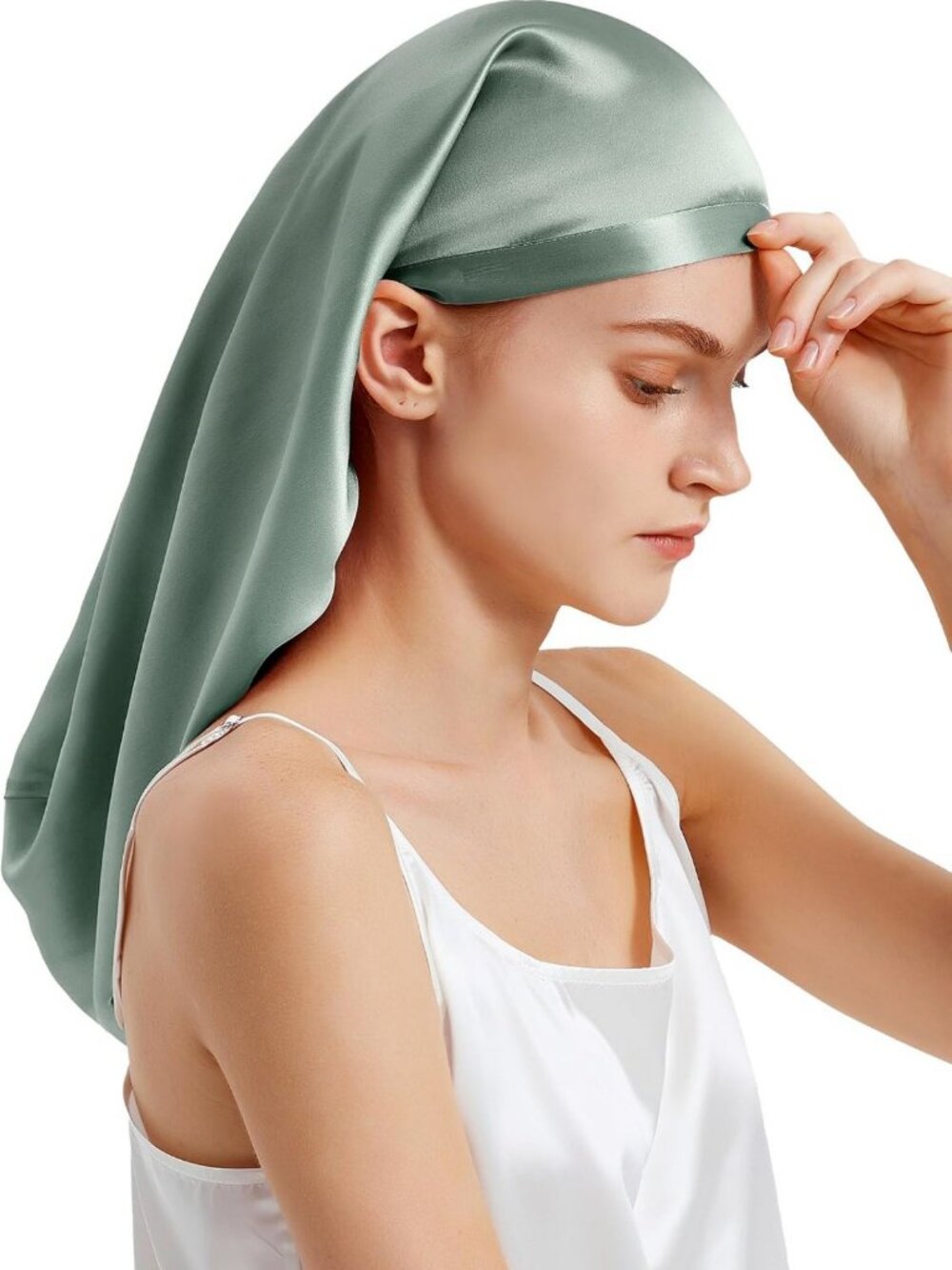 100% Mulberry Silk Bonnet for Curly Hair | Sleep Cap & Hair Wrap | Avocado Green